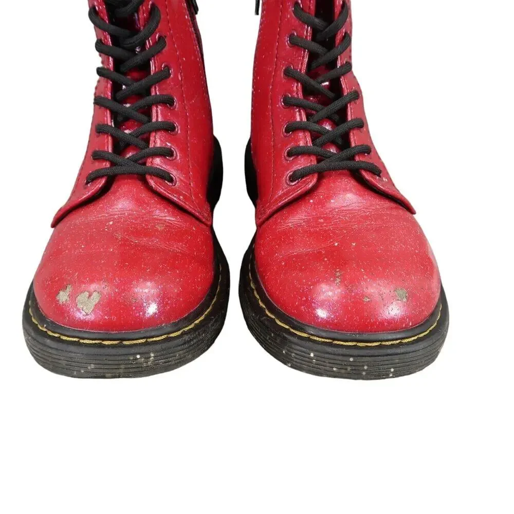 Dr Martens Shoes Kids 3 Boots Cosmic Glitter 1460 Junior Red Lace Up Zip Combat
